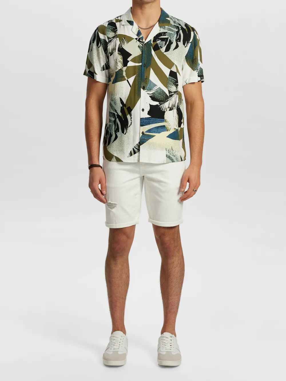 Multicolor Tropical Print Viscose Short Sleeve Shirt