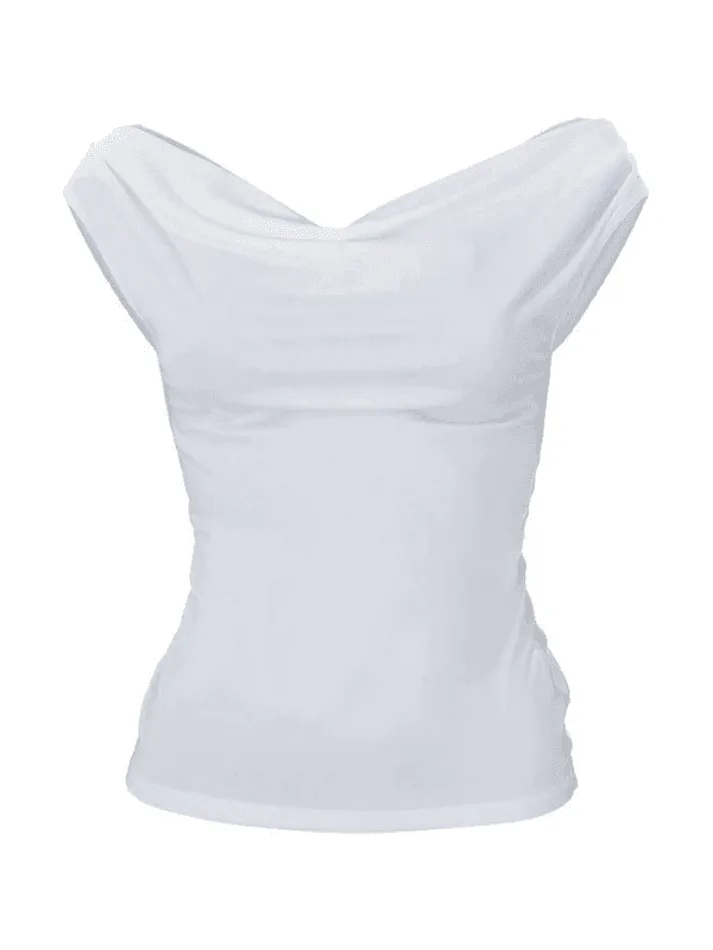 Cowl-Neck Backless Tie-Back Slim-Fit Tank Top