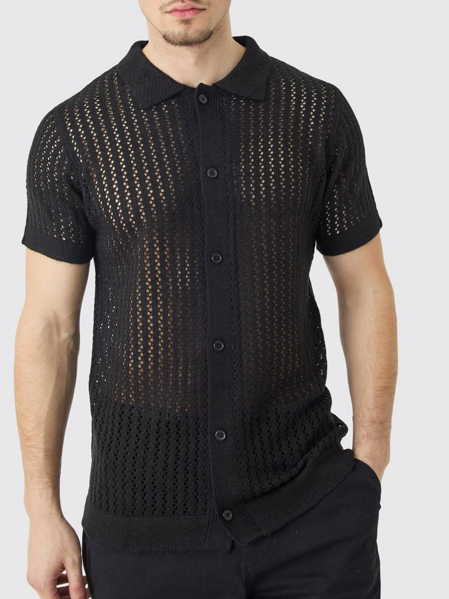 ALL OPEN STITCH SHORT SLEEVE KNITTED SHIRT