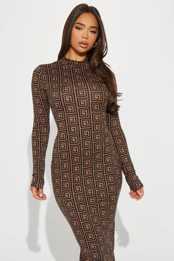 Alessandra Midi Dress - Brown