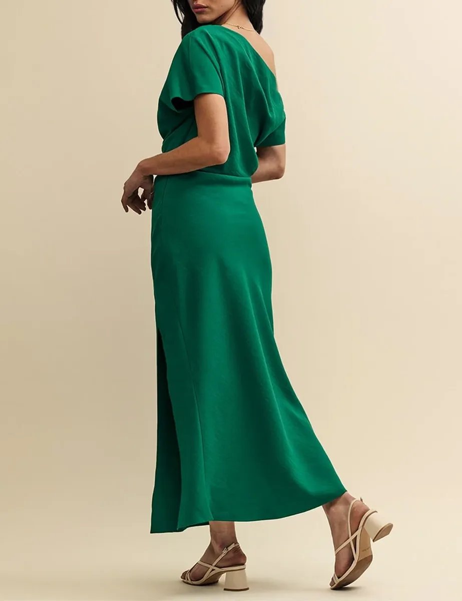 Green One Shoulder Katty Maxi Dress