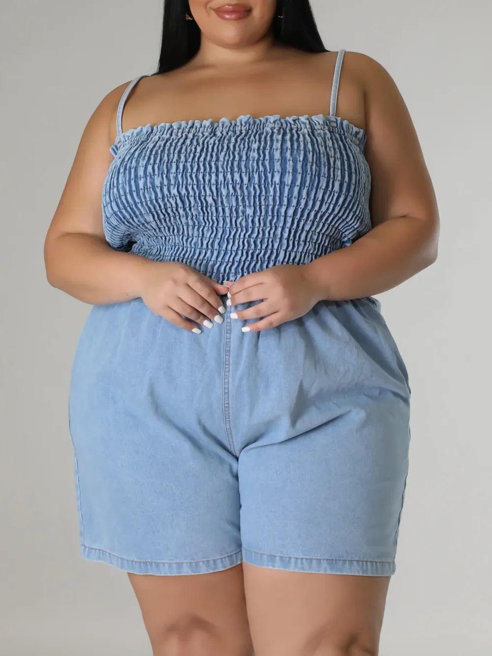 Plus-Size Fashion Women'S Denim Jumpsuit Shortsc