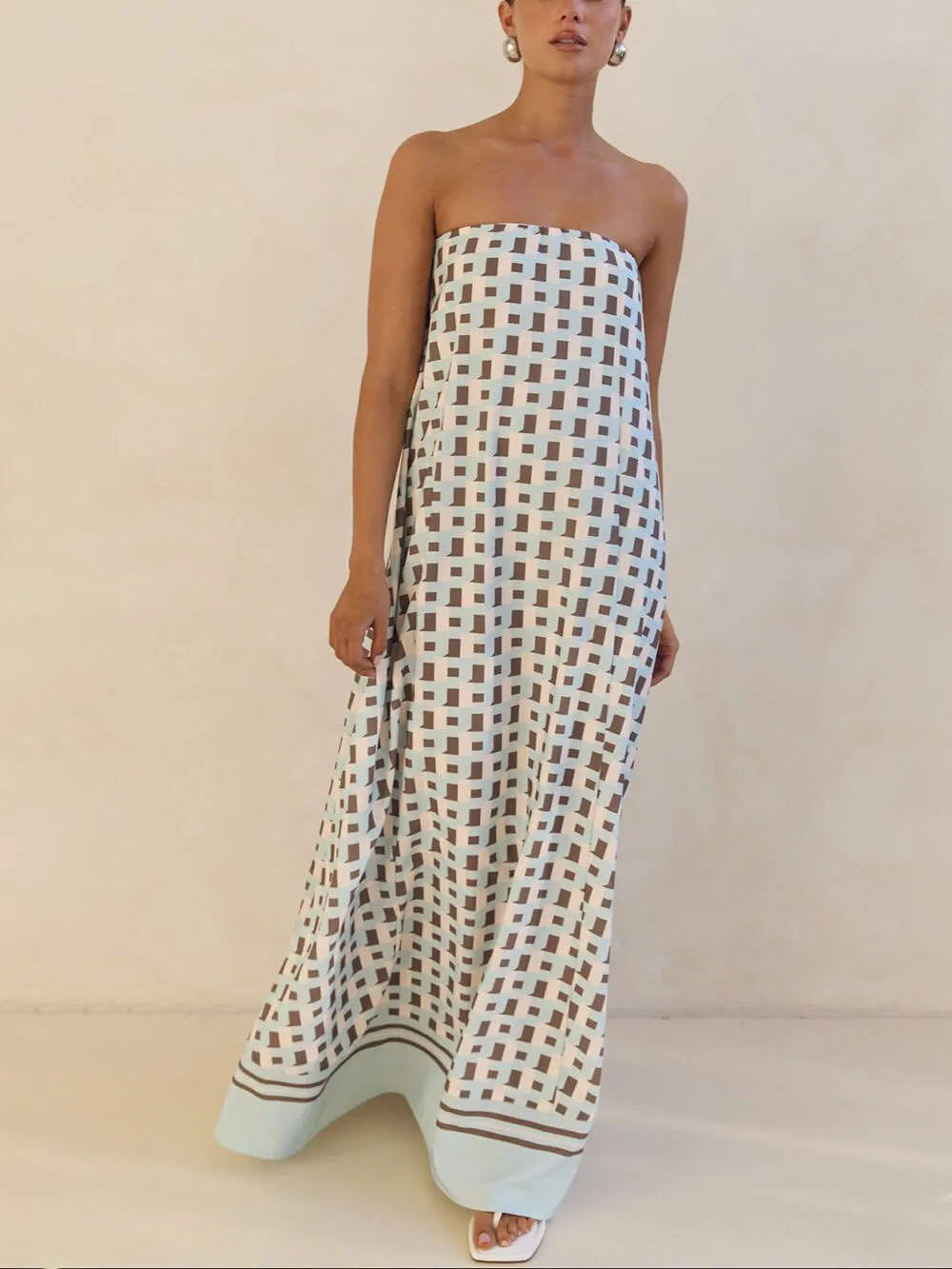 Geometric Print Off Shoulder Maxi Dress