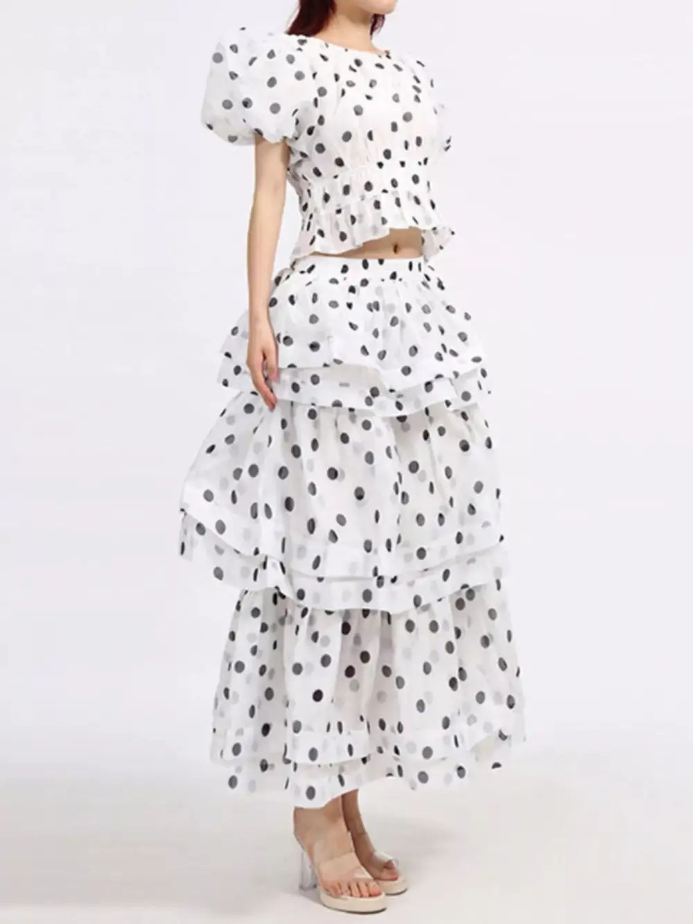 Button Front Puff Sleeve Coordinated Set