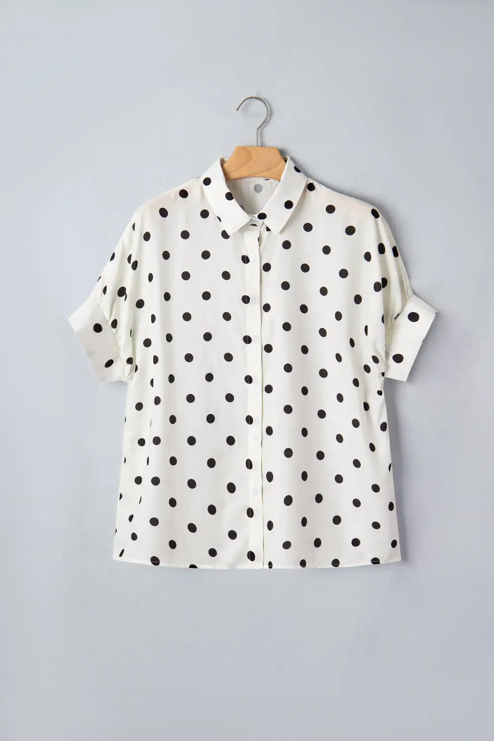 Beige Polka Dot Print Loose Dolman Shirt