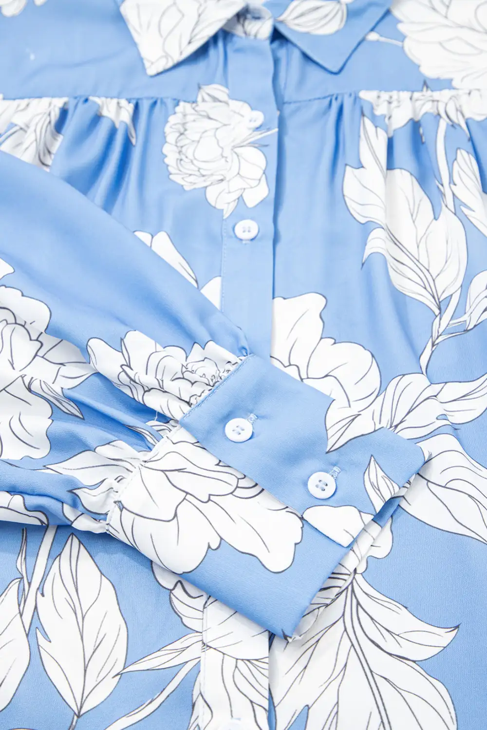 Floral Pleated Button Front Shirt Blouse
