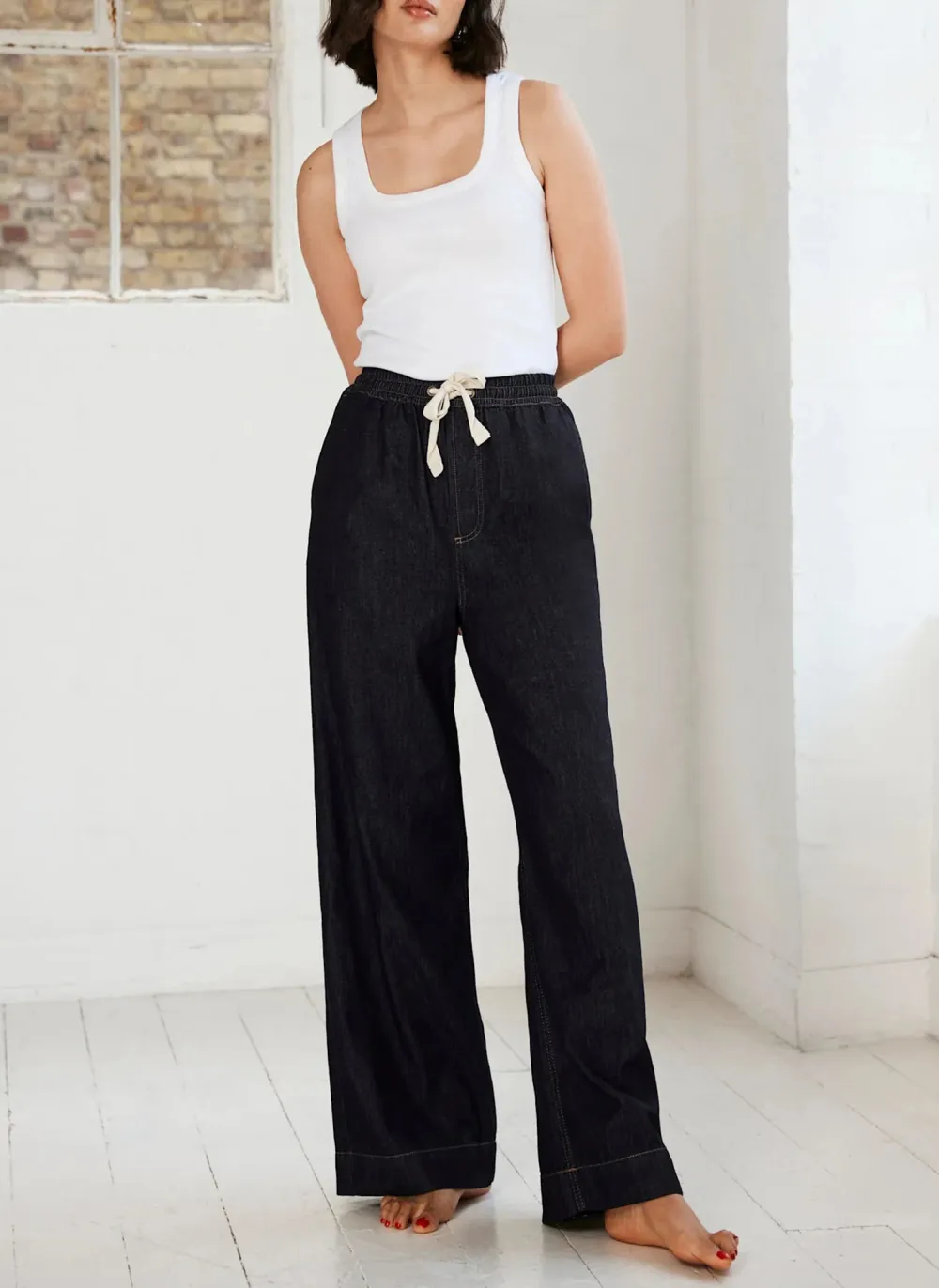Casual Style Navy Waist Wide Jeans