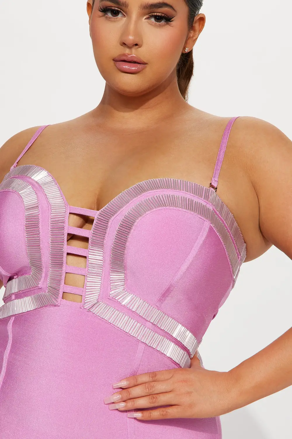A Fine Time Bandage Midi Dress - Pink/combo