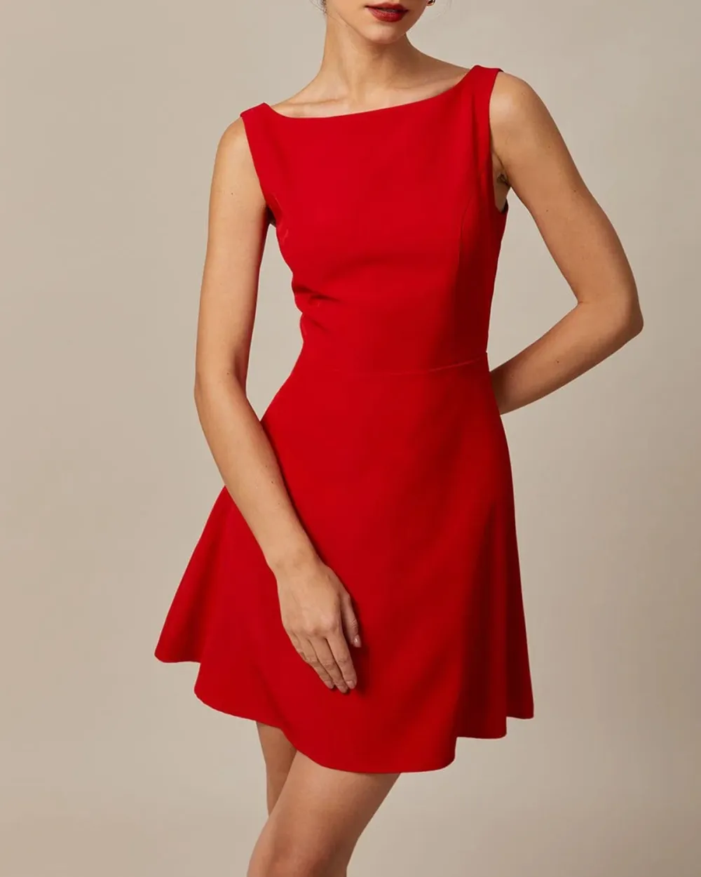Boat Neck Red Dress