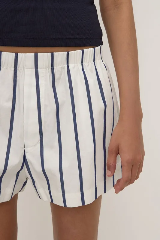White & True Navy Striped Relaxed Short