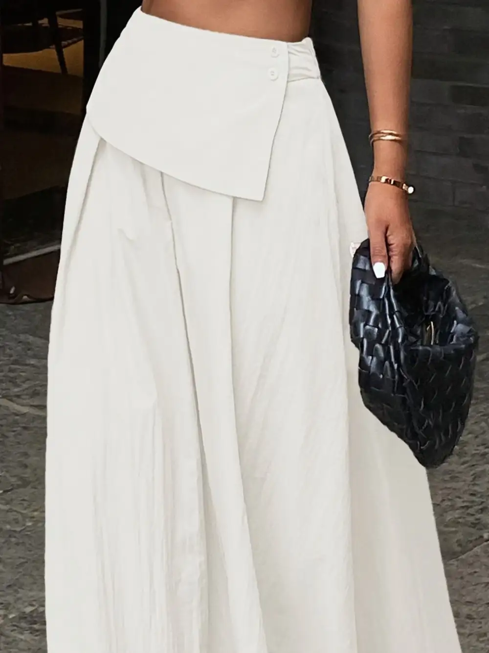 Curve Button Front Skirt