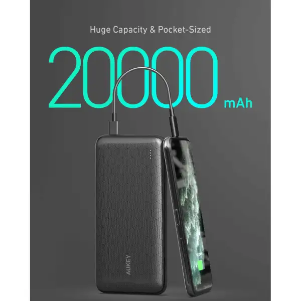 AUKEY PB-N93A USB C Power Bank 20000mAh, PD Ultra Slim Power Bank with 18W PD