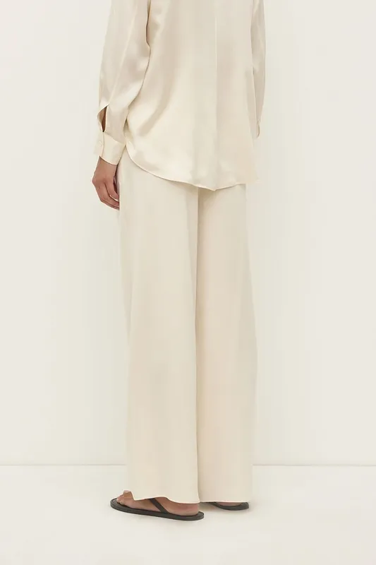 Cream Silk Wide-Leg Pant