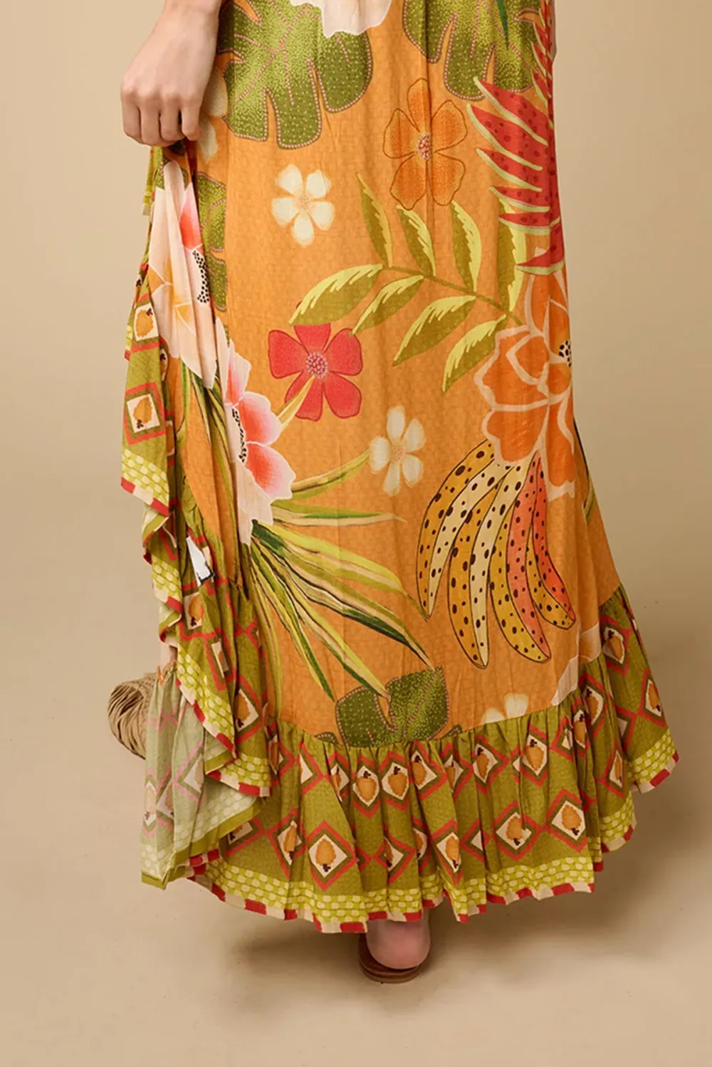 Orange And Green Geometric Print Wrap Crop Top