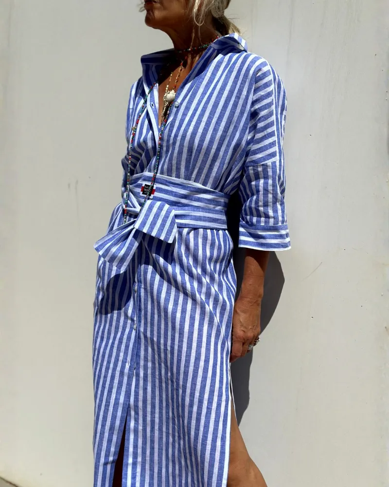 Collared Striped Shirt Dress