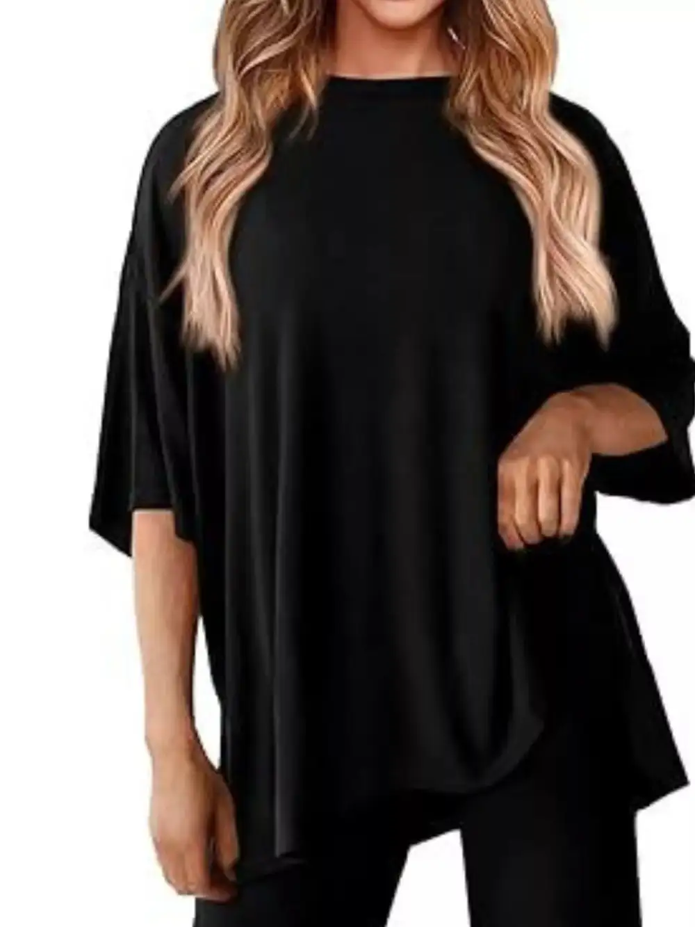 Relaxed Fit Round Neck Top and Pants Two Piece Set