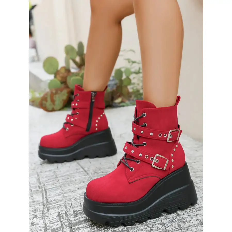 Refined Lace Up Platform Wedge Boots