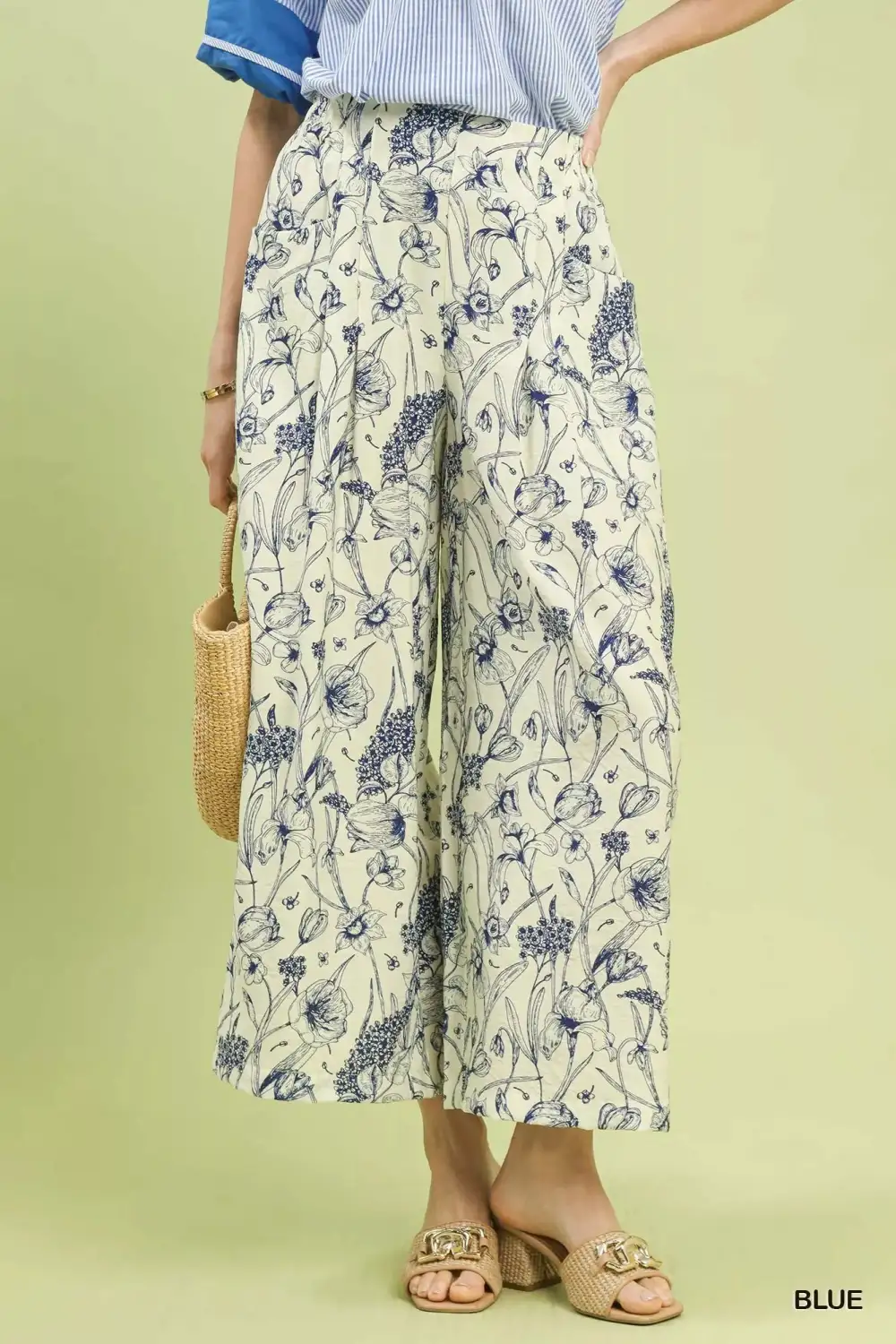 Two Tone Floral Print Pants