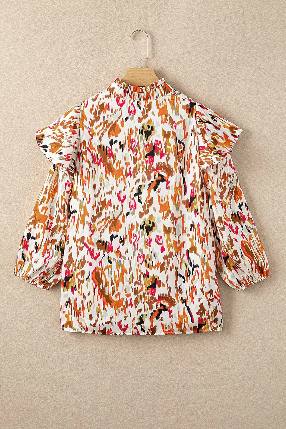 Abstract Print Ruffle Blouse