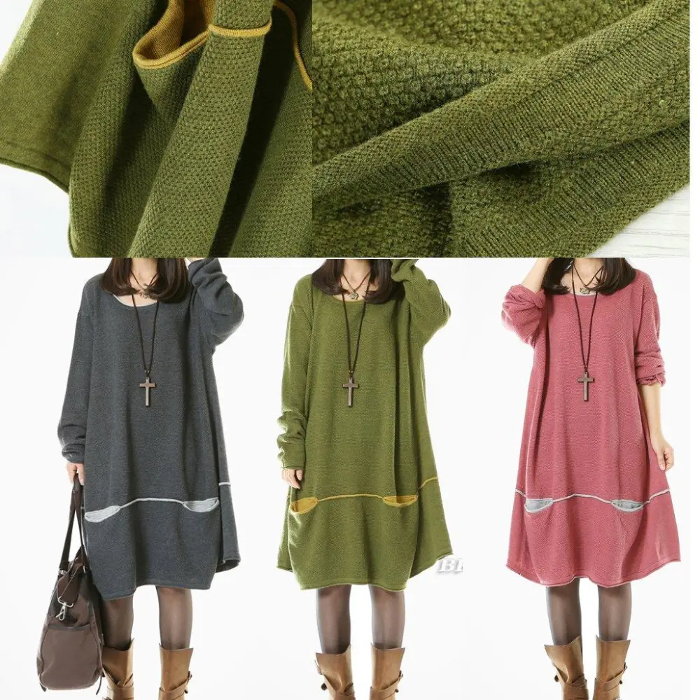 Green Sweaters Plus Size Knit Dresses