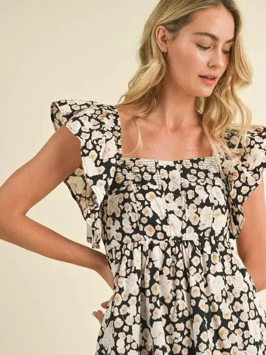 Her Vibe is Pretty Floral Ruffled Flutter Sleeve Mini Dress