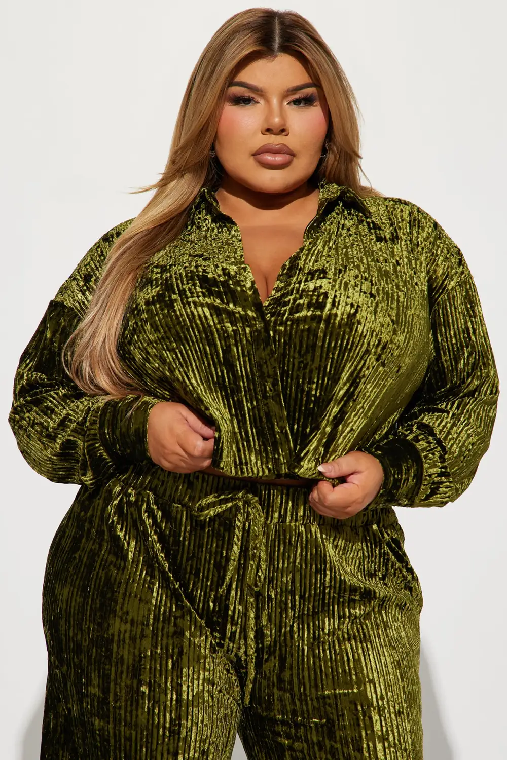 Masey Velvet Pant Set - Olive