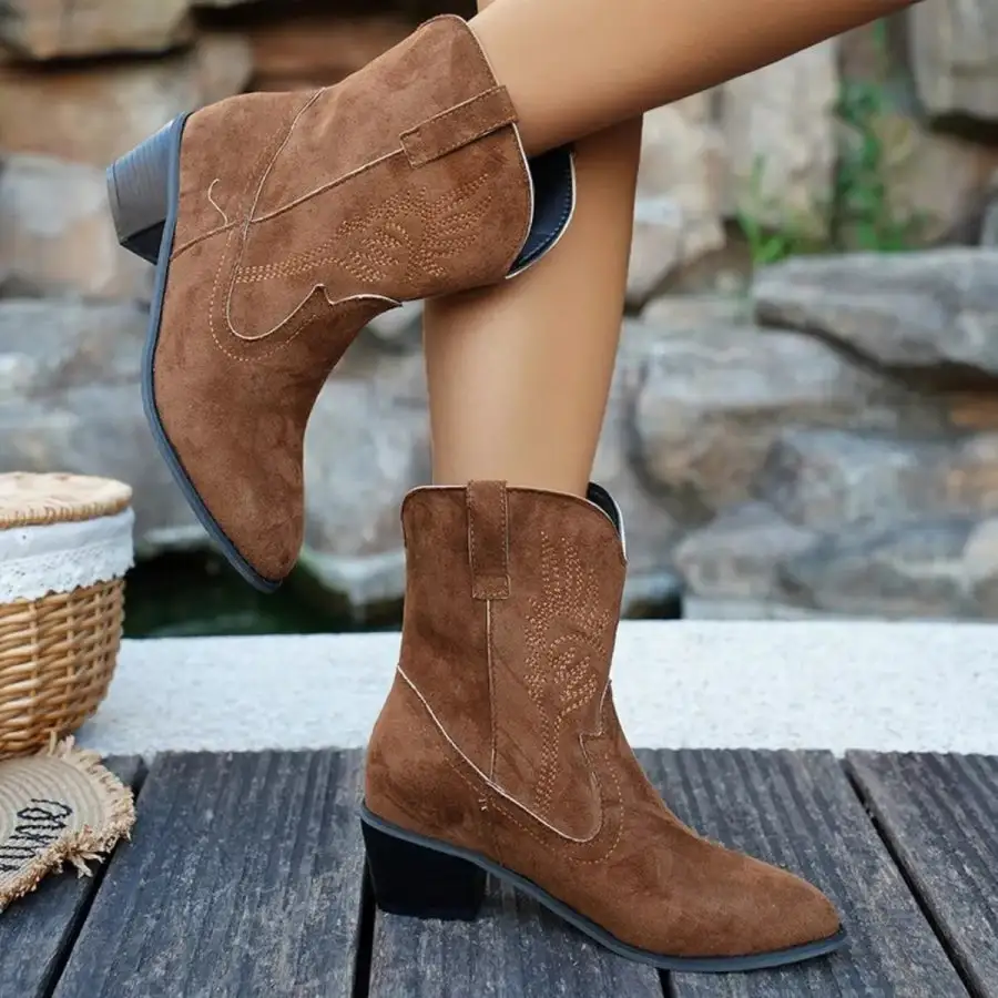 Point Toe Block Heels Boots