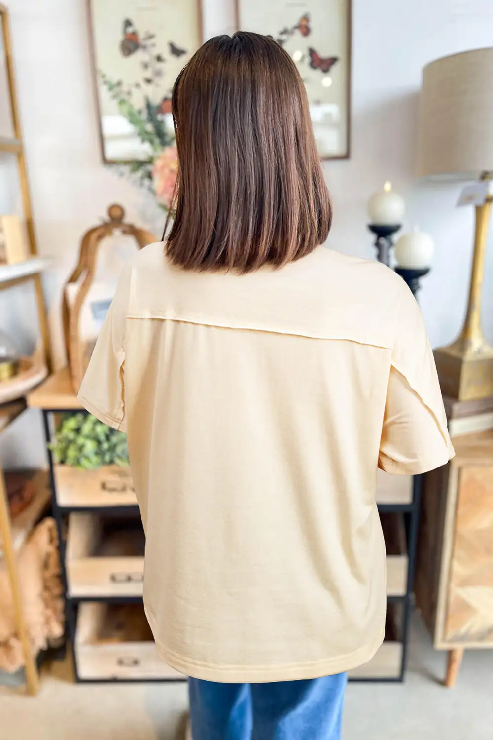 Soft Flower Patched Exposed Stitching Tee