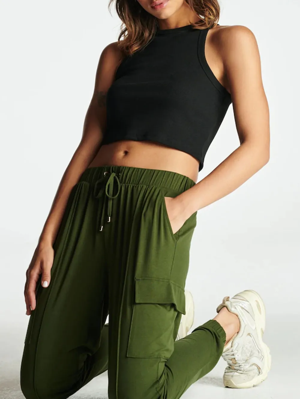 Solid Color Tapered Leg Workout Pants