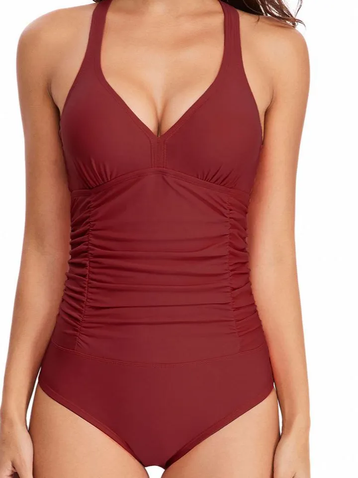 Women's sexy v-neck one-piece swimsuit