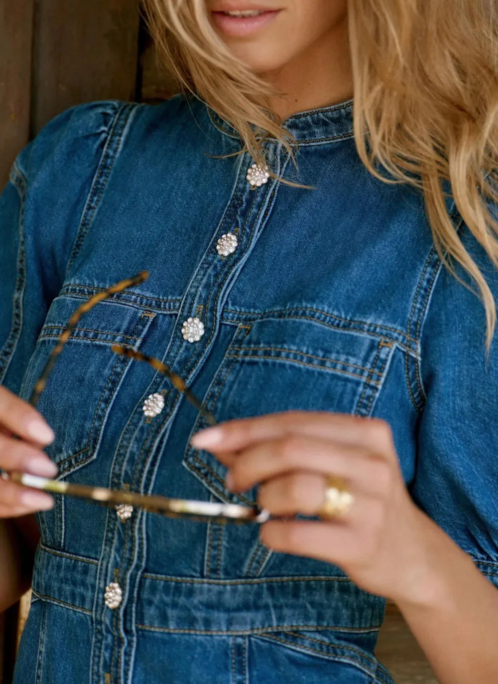Casual Style Wash Denim Mini Dress