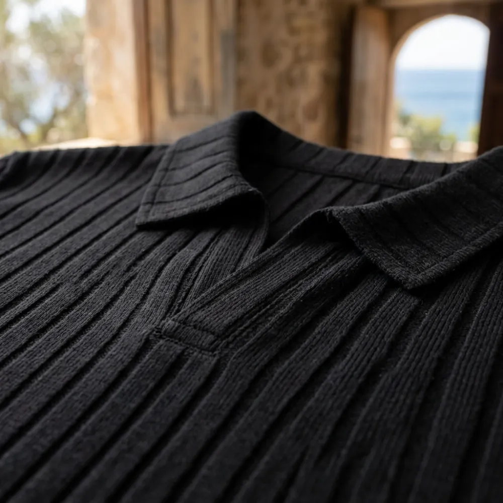 Ribbed Short Sleeve Knit Polo