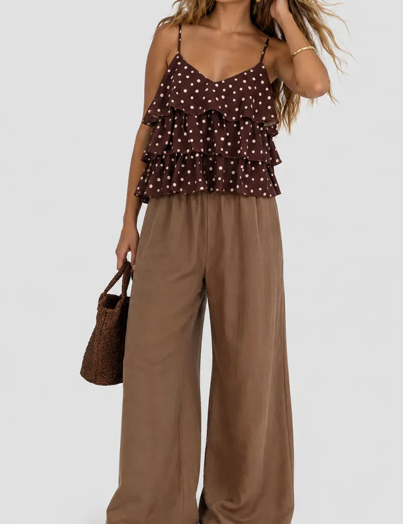 Polka Dot Layered Ruffle Spaghetti Strap Cami Top
