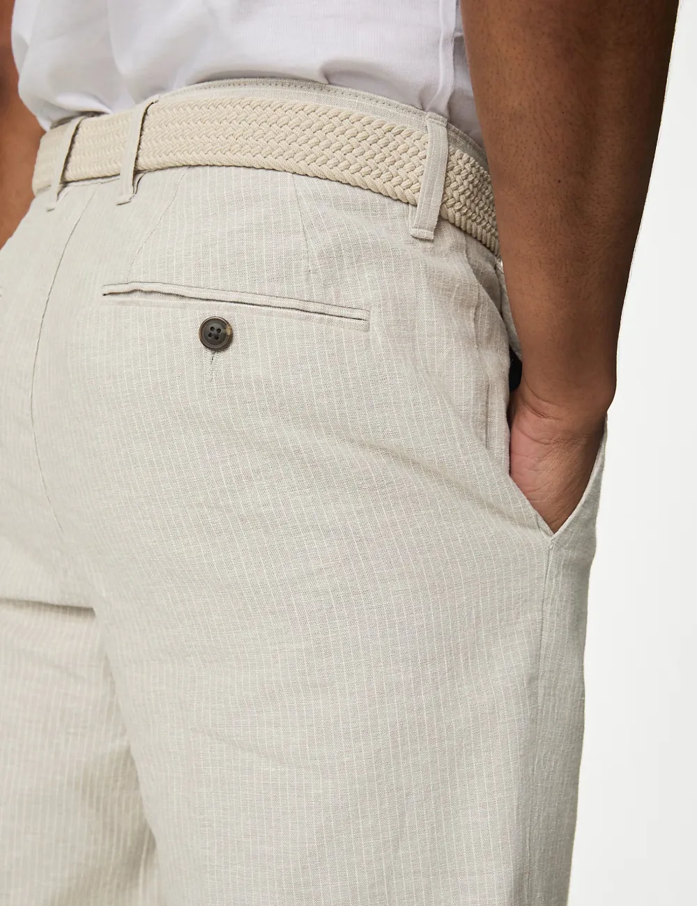 Linen Blend Striped Belted Chino Shorts