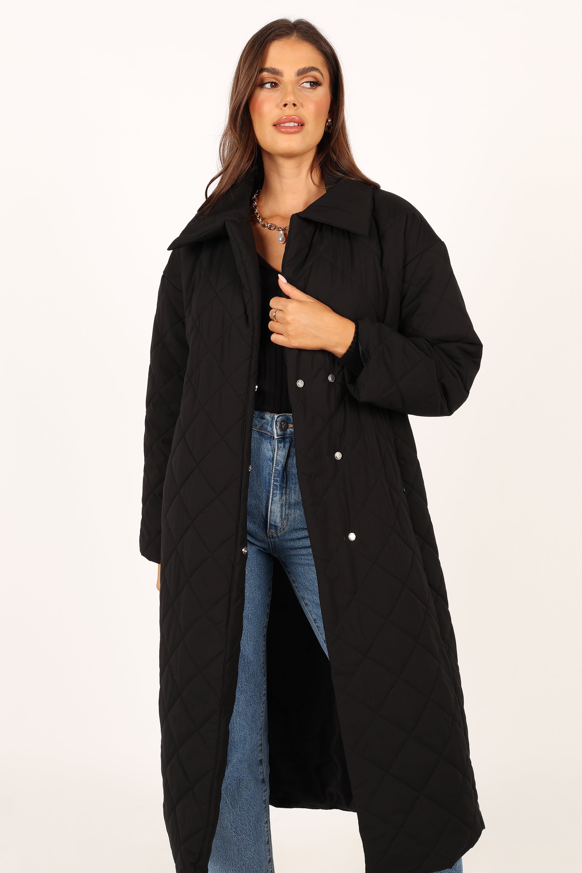 Kallie Quilted Tie Front Coat - Black