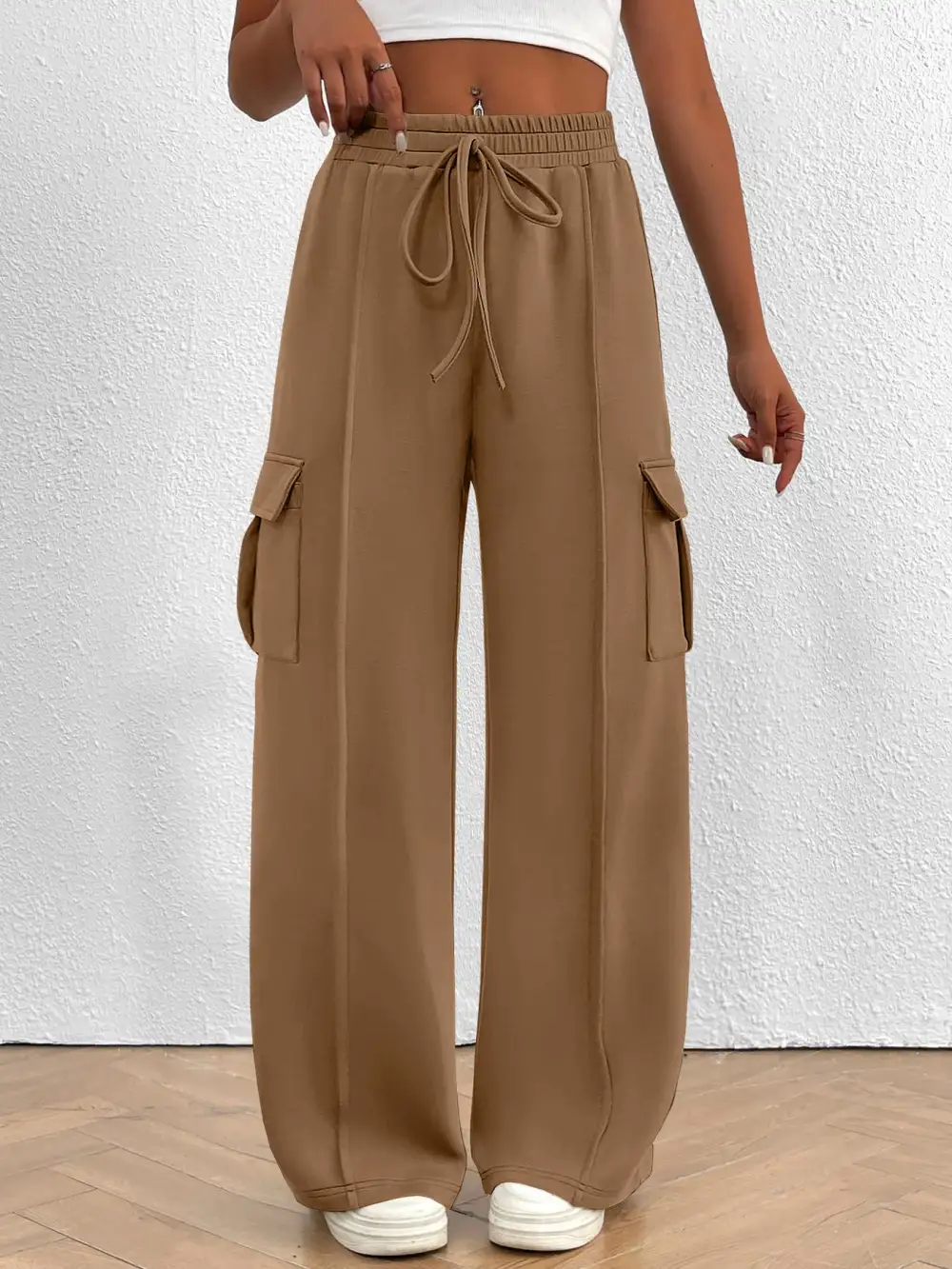 High Waist Cargo Pants With Drawstring
