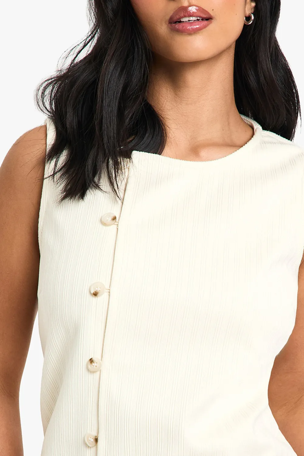 Sleeveless Cotton Corduroy Asymmetric Women's Vest