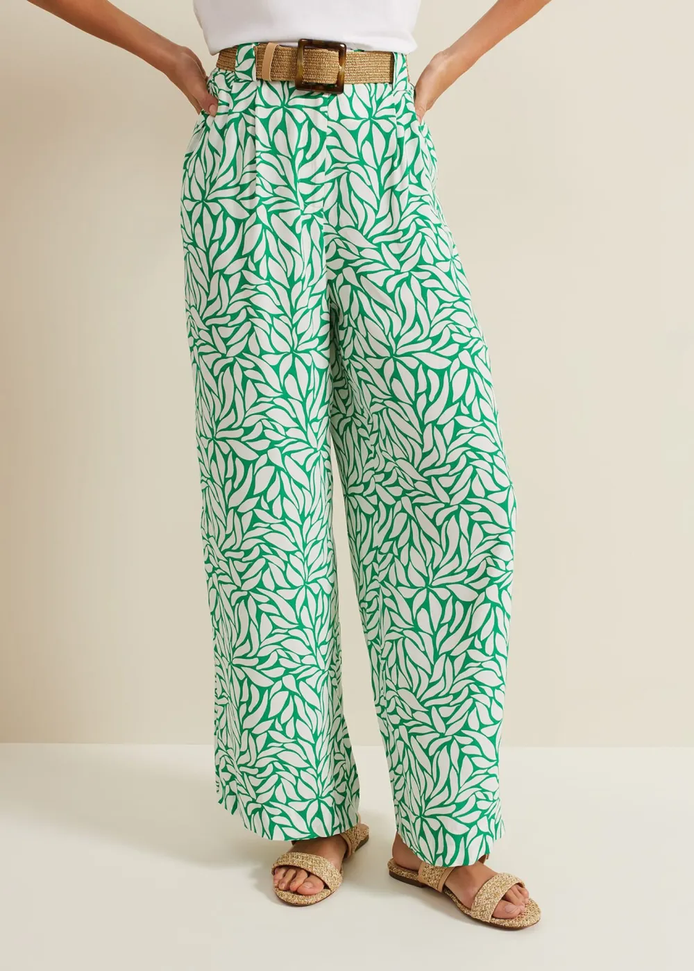 Plastic-Printed Green Long Pants