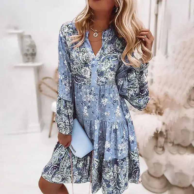 Spirit and Rebel Boho Ruffle Long Sleeve Loose Dress