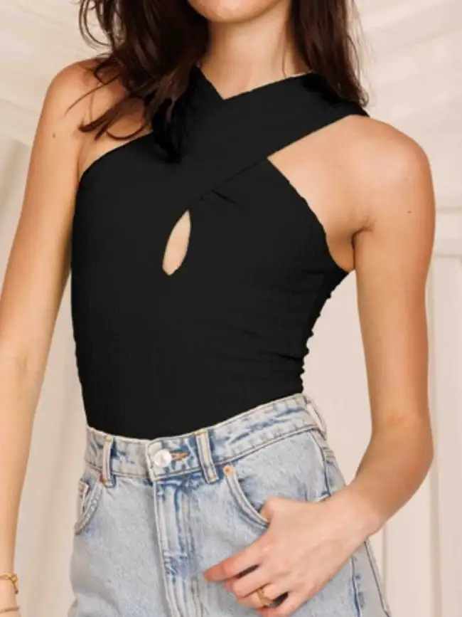 Rib Knit Twisted Bodysuit Top