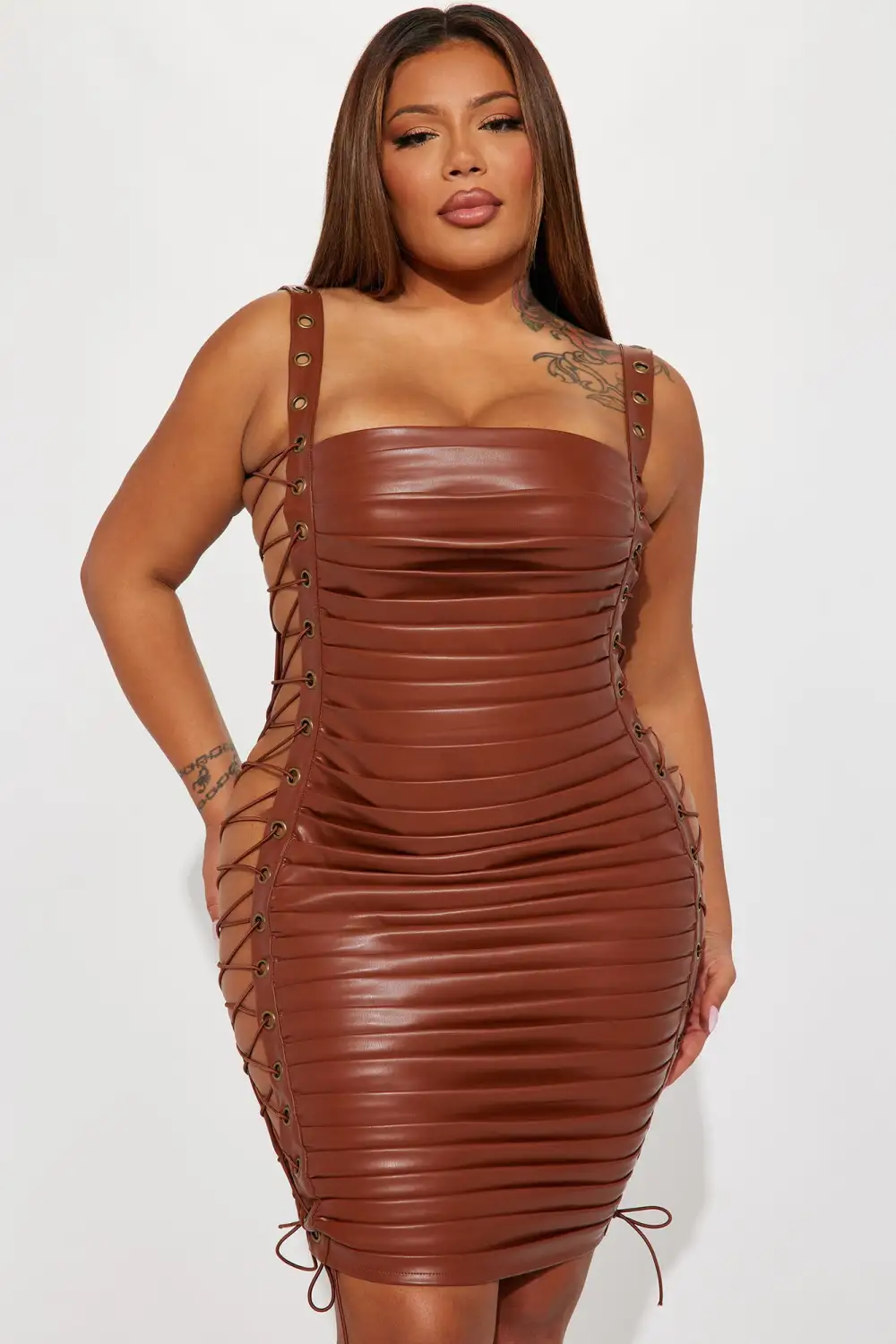 You Could Never Faux Leather Mini Dress - Brown