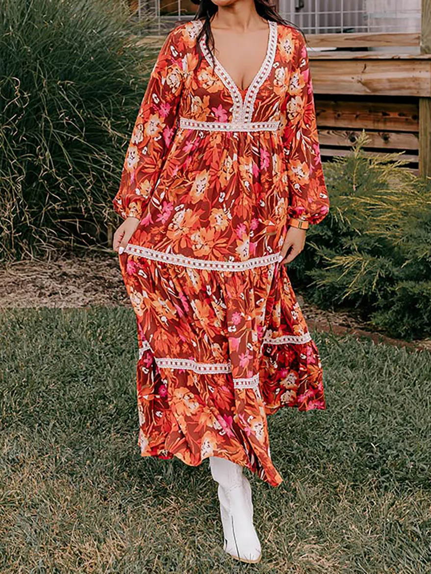 Women's Warm Floral Print Dresses