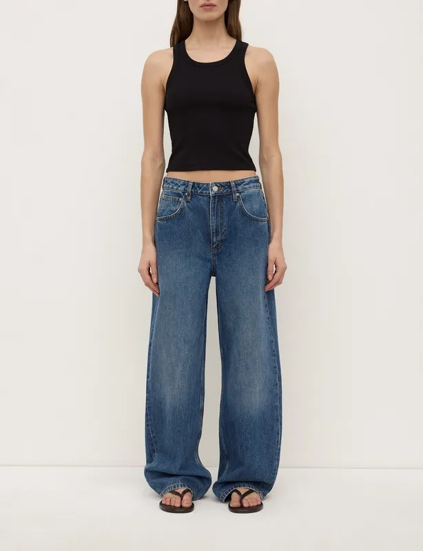 Mid Blue Mid-Rise Curved-Leg Jeans