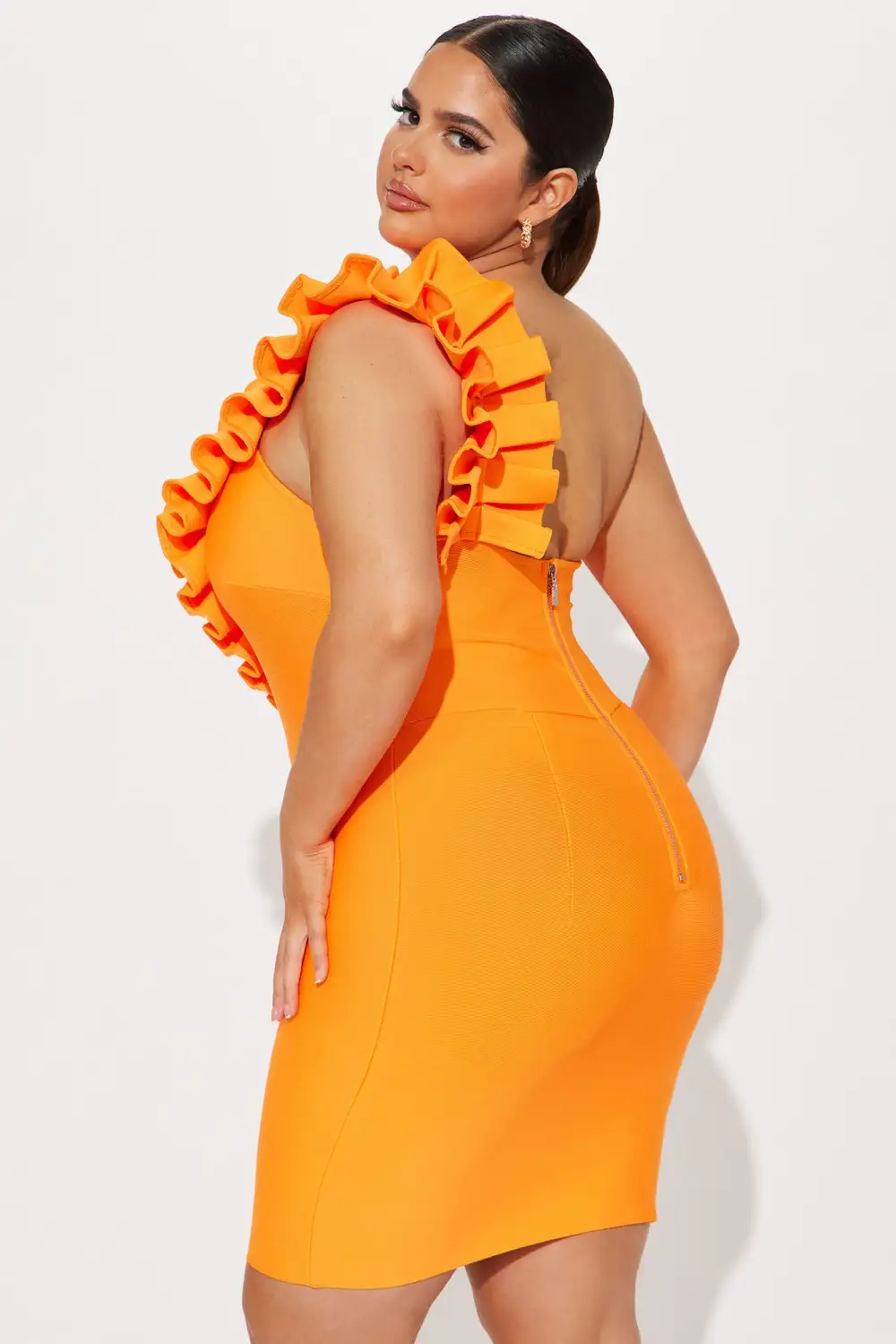All Ruffled Up Mini Bandage Dress - Orange