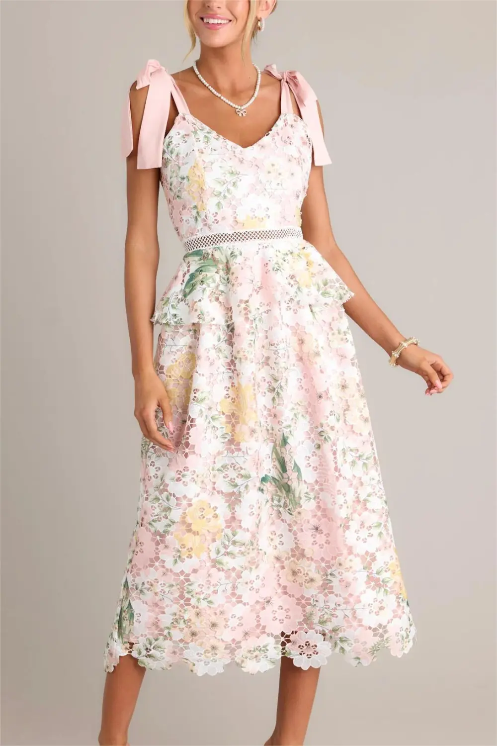 PETAL POWER PINK FLORAL SMOCKED MIDI DRESS