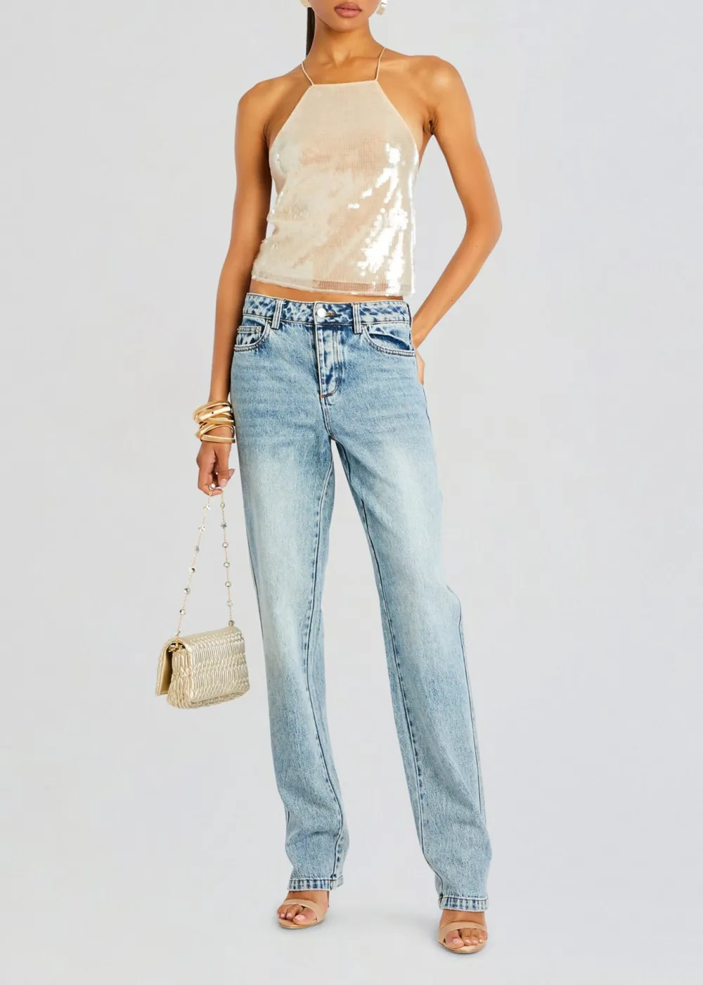 Sleeveless Halter Sequin Top