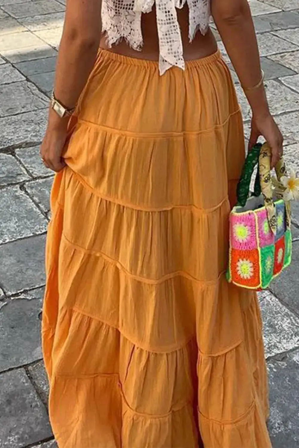 Everyday Tiered Drawstring Maxi Skirt