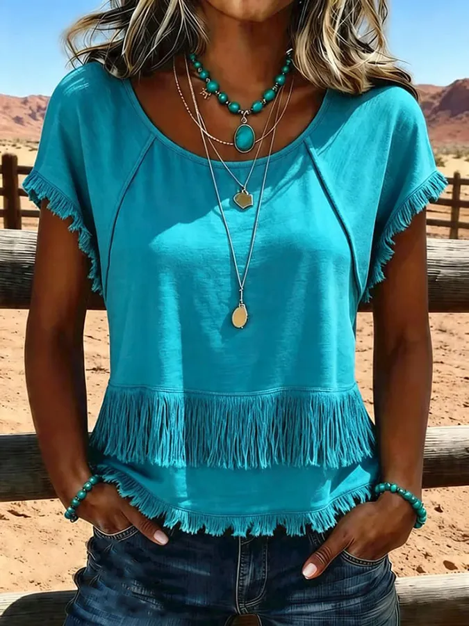 Women's Vintage Tassel Patchwork Casual Shirt