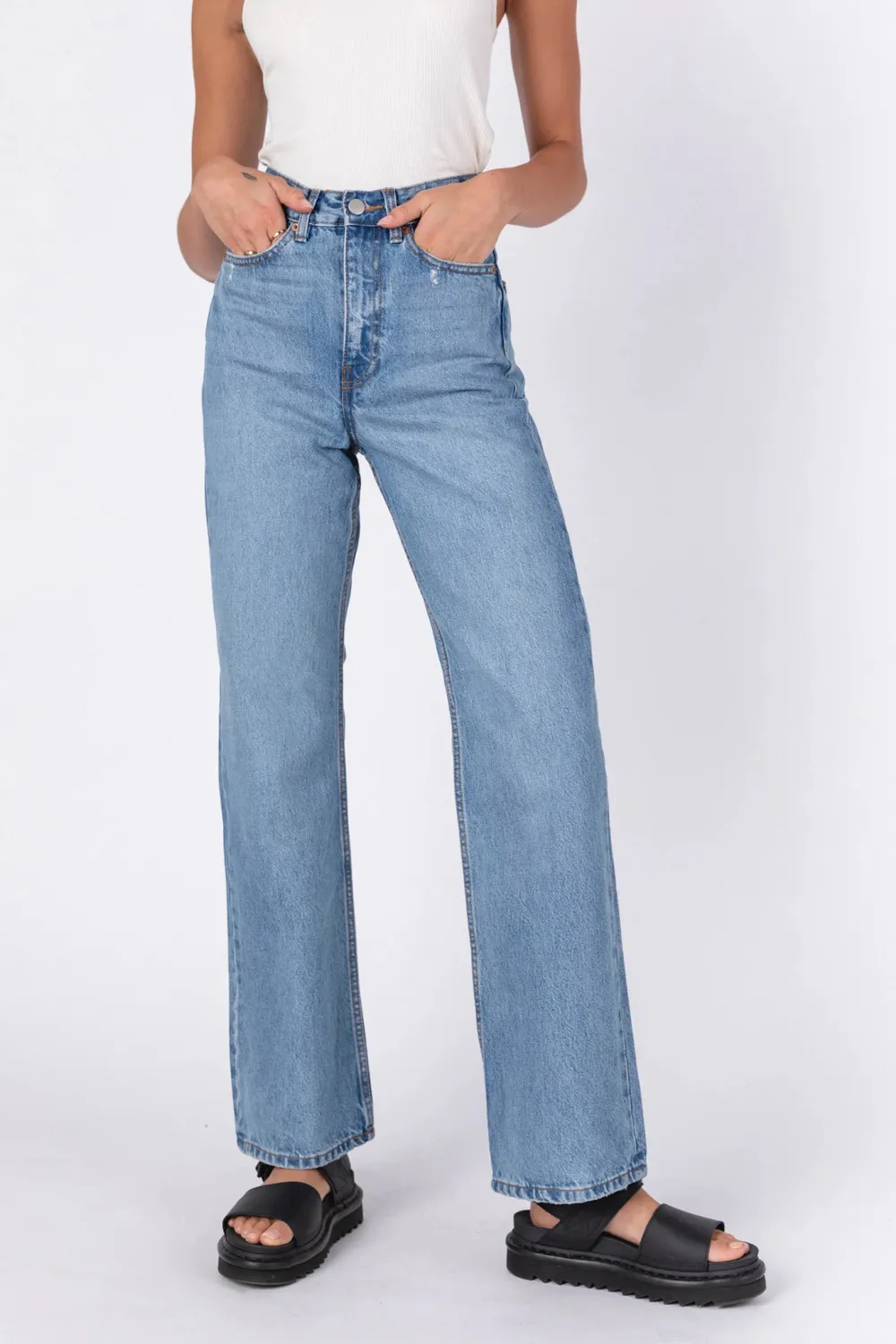 Basic Cotton Breathable High Waist Loose Jeans
