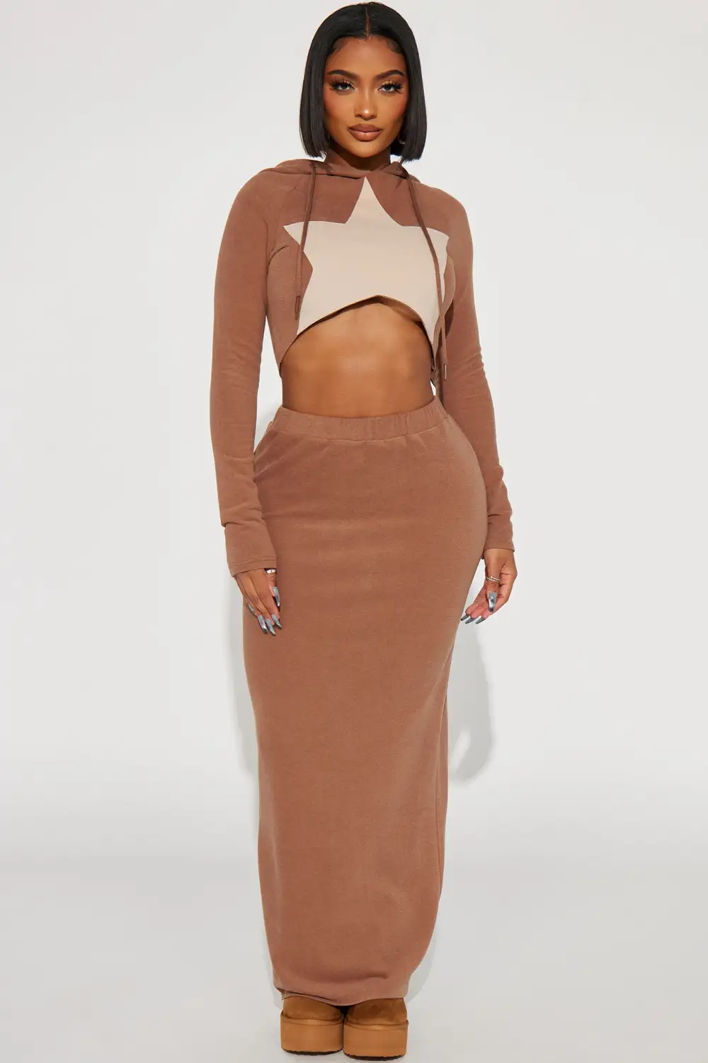 Radiant Star Fleece Skirt Set - Mocha